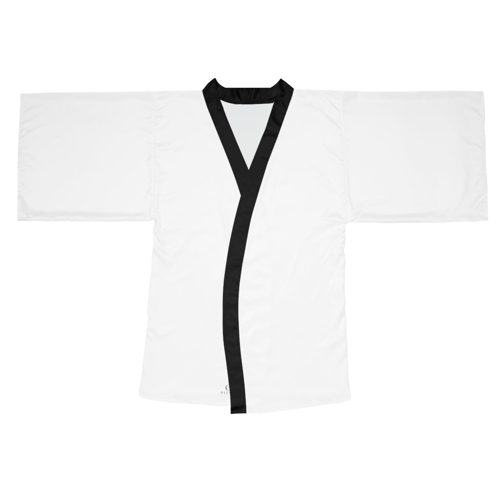 White Long Sleeve Kimono Robe – Lightweight AOP Wrap for Loungewear & Spa