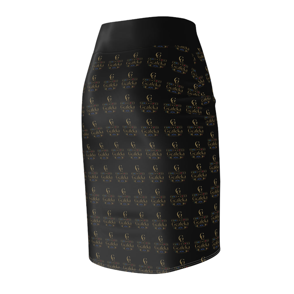 Elegant Black Logo Pencil Skirt — Luxe All-Over Print