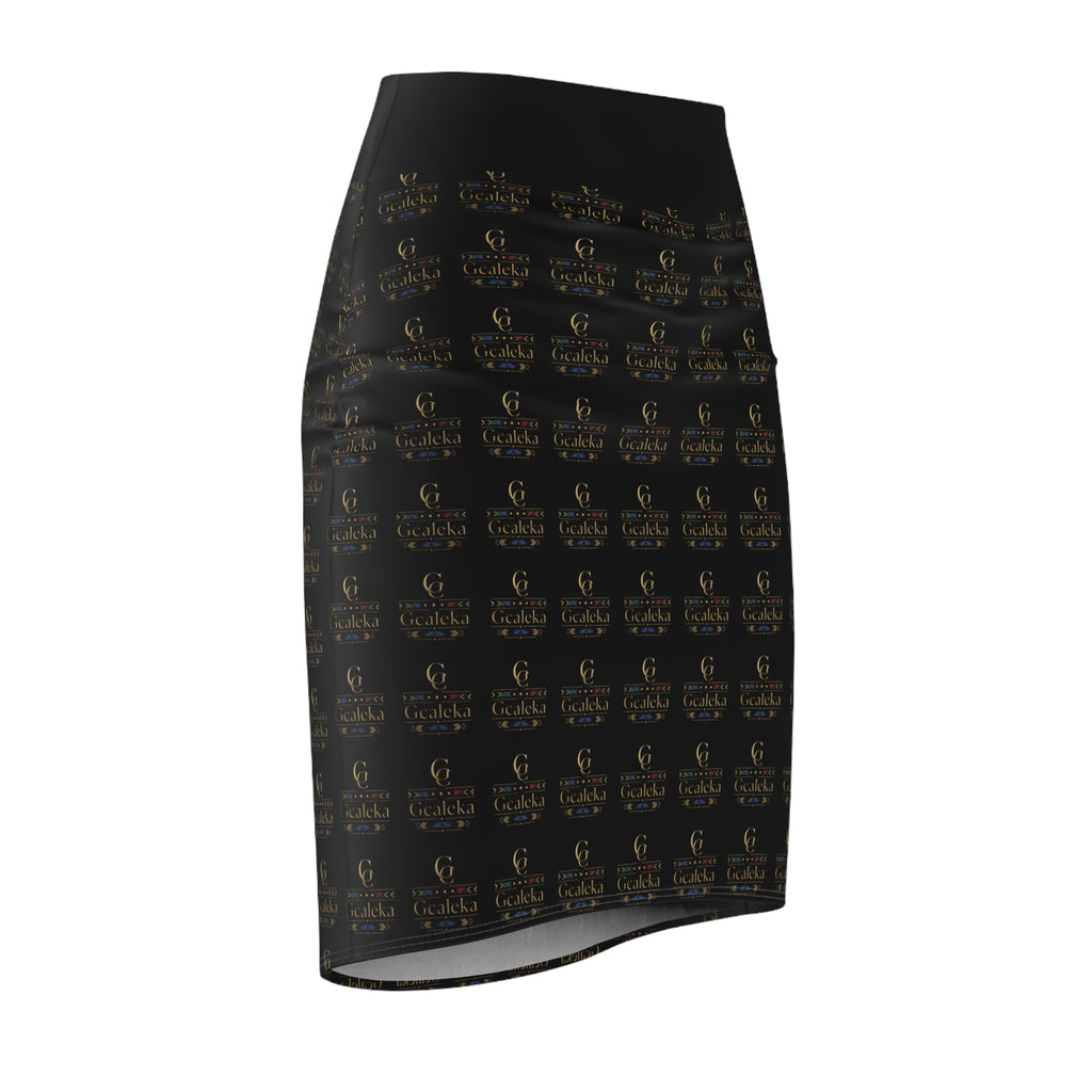 Elegant Black Logo Pencil Skirt — Luxe All-Over Print