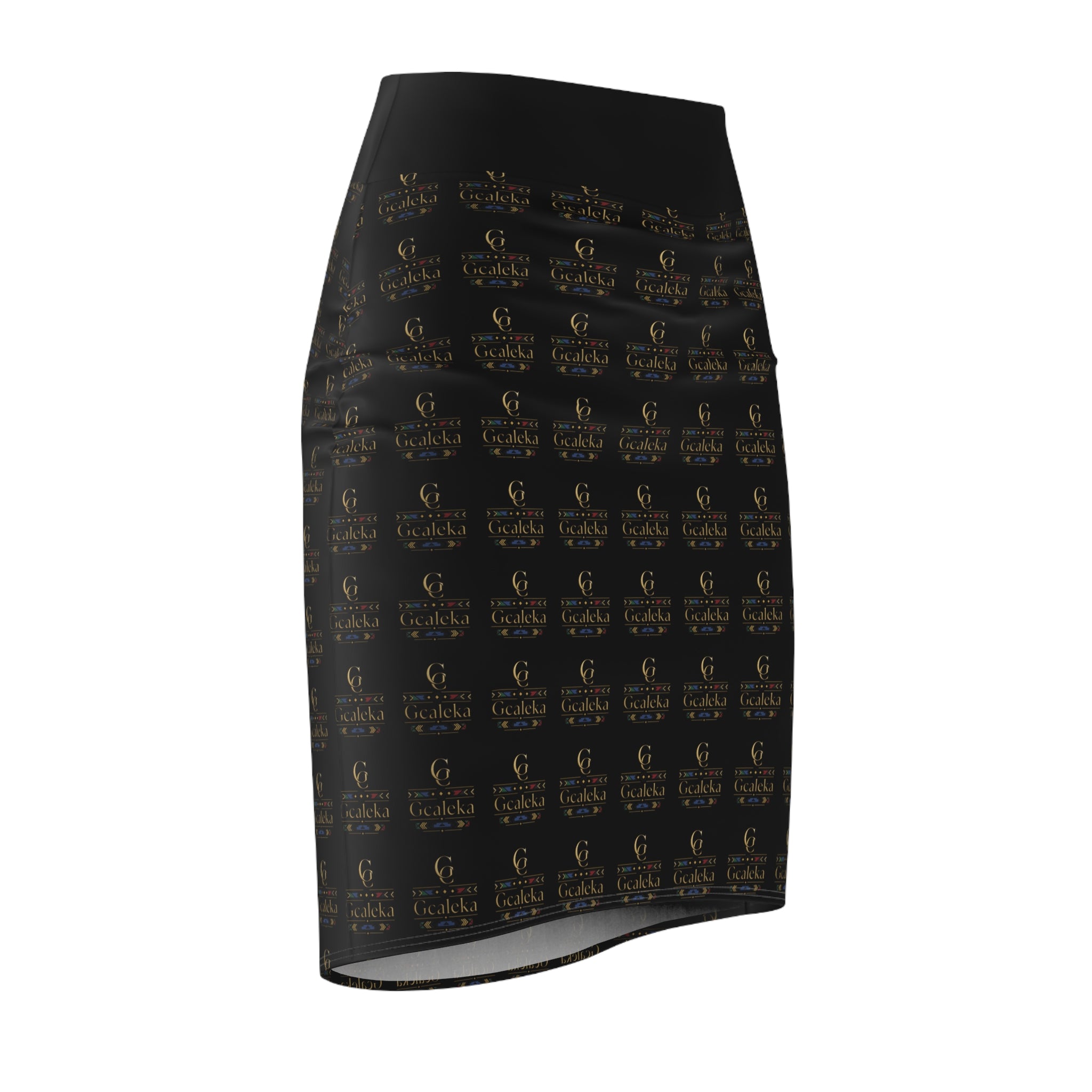 Elegant Black Logo Pencil Skirt — Luxe All-Over Print