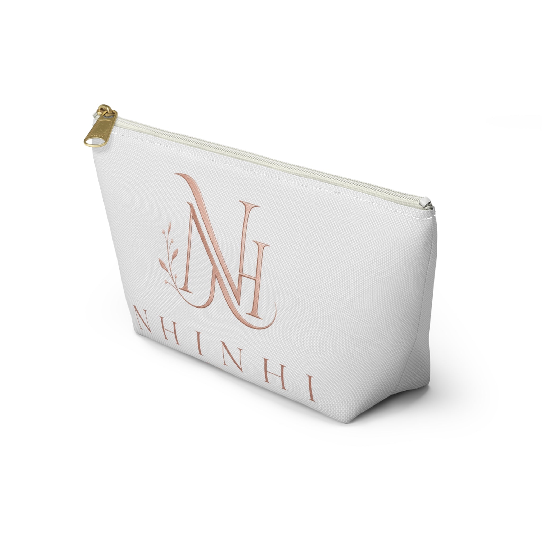 Monogram NH Rose Gold Accessory Pouch — Personalized Cosmetic T-Bottom Bag