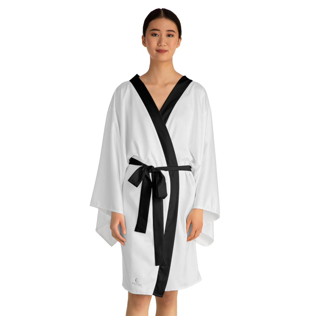 White Long Sleeve Kimono Robe – Lightweight AOP Wrap for Loungewear & Spa