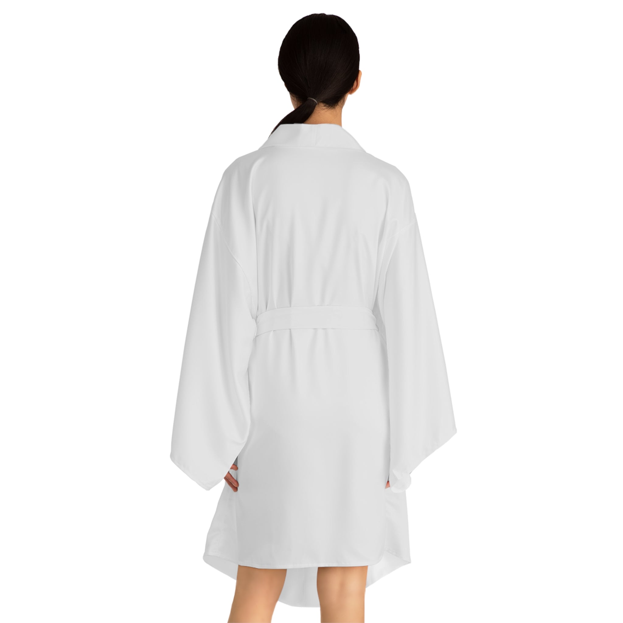 White Long Sleeve Kimono Robe – Lightweight AOP Wrap for Loungewear & Spa