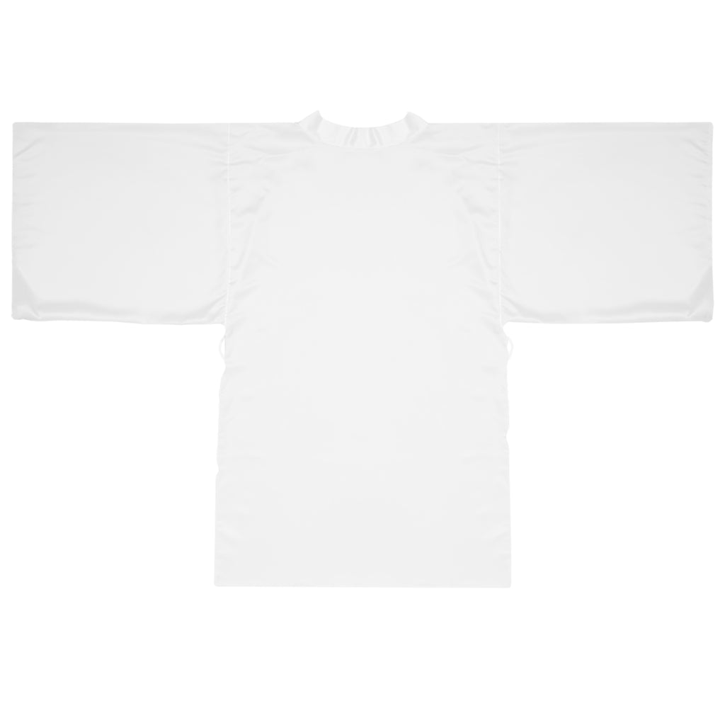 White Long Sleeve Kimono Robe – Lightweight AOP Wrap for Loungewear & Spa