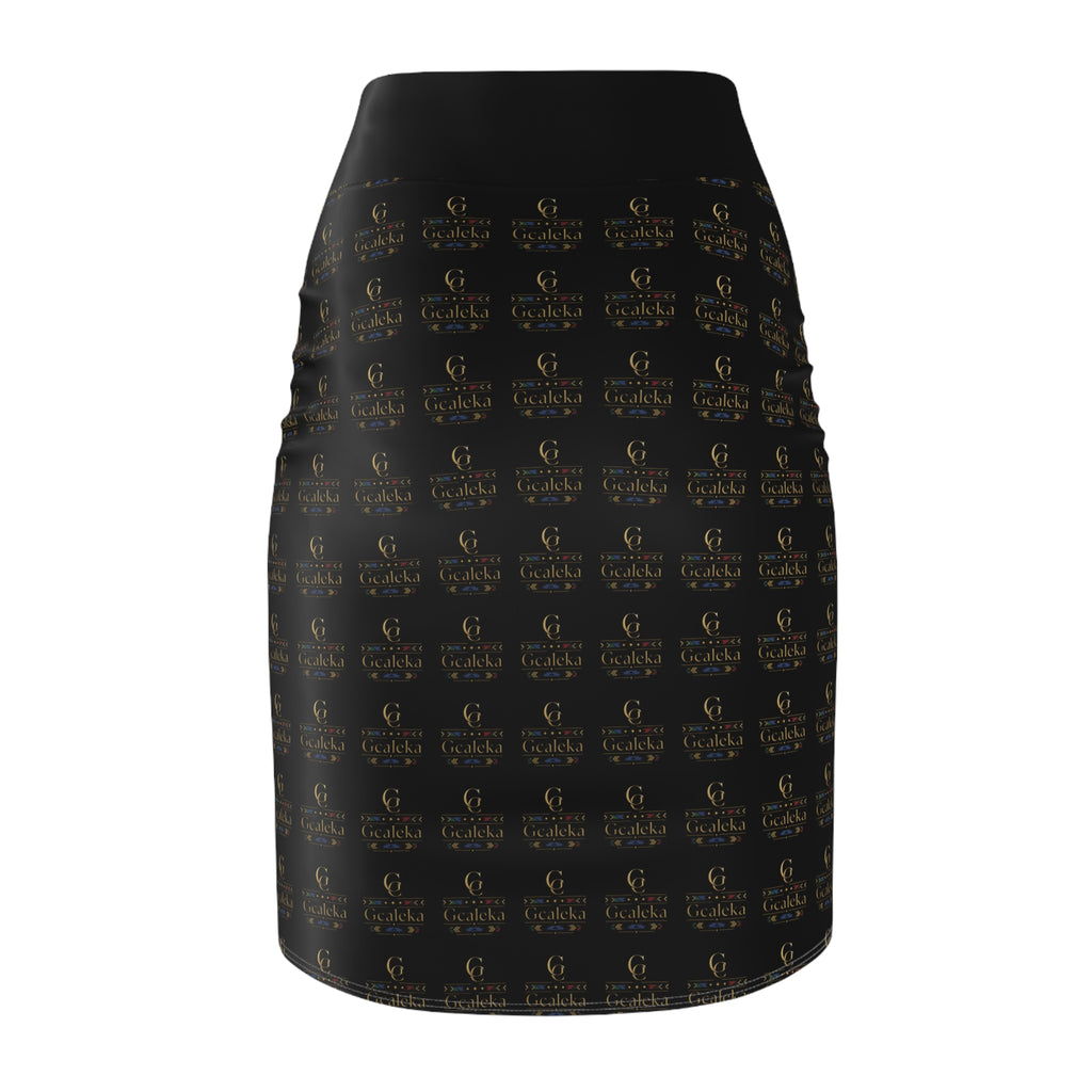 Elegant Black Logo Pencil Skirt — Luxe All-Over Print