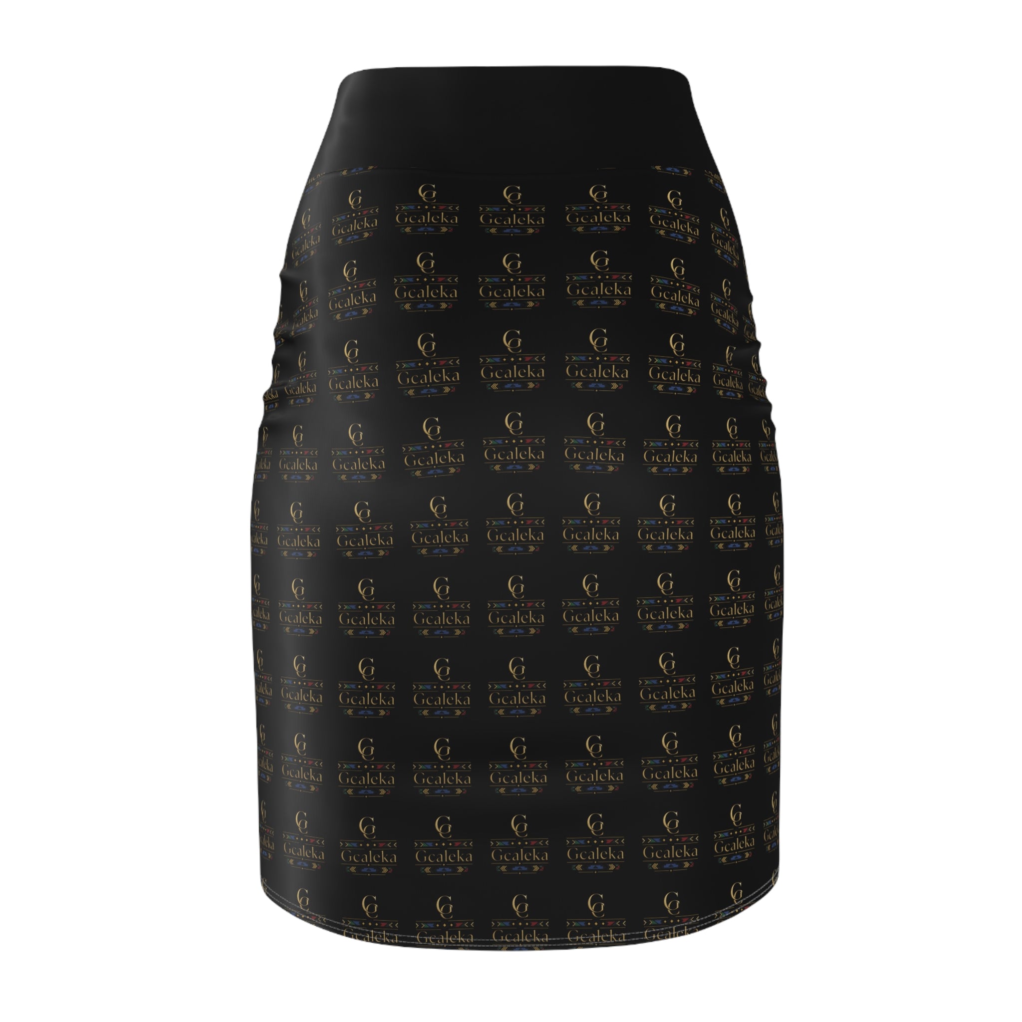 Elegant Black Logo Pencil Skirt — Luxe All-Over Print