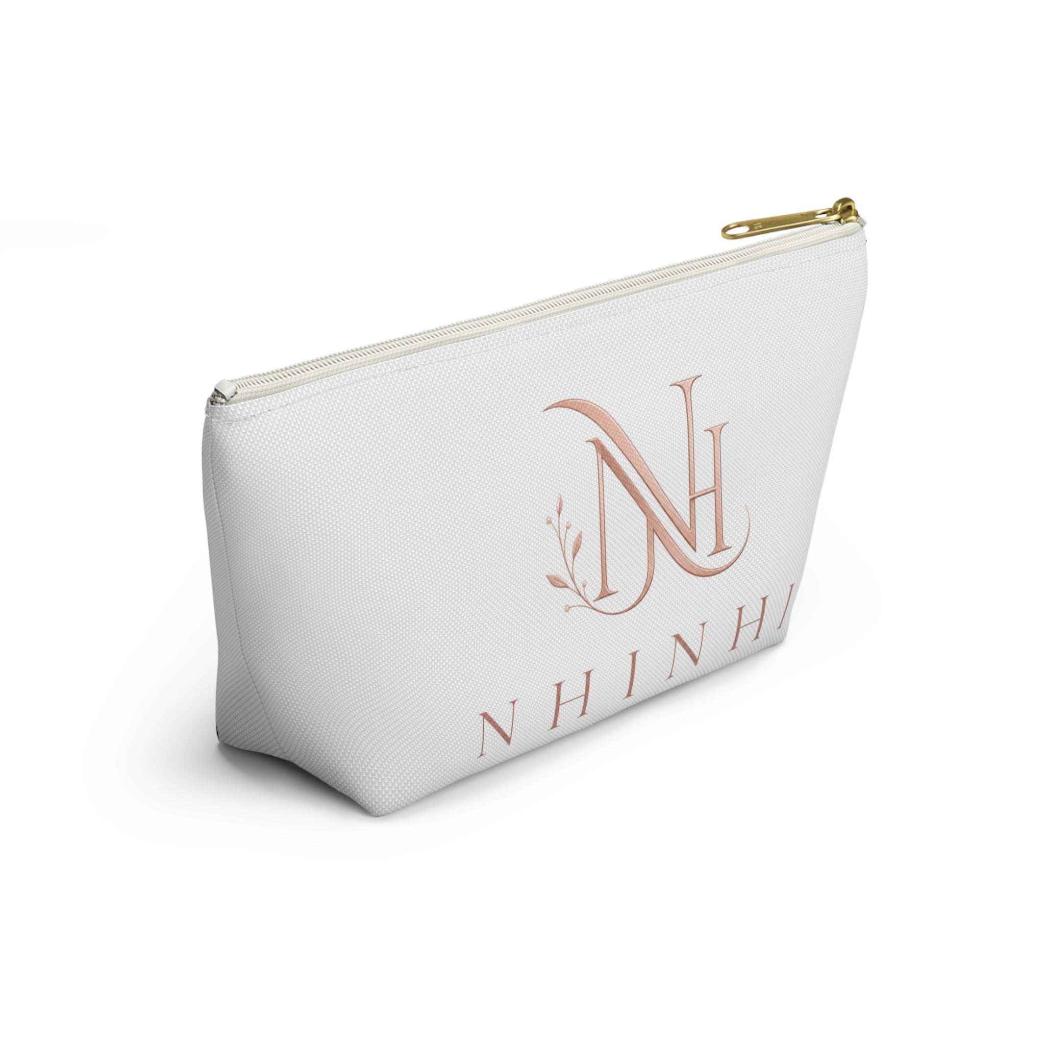 Monogram NH Rose Gold Accessory Pouch — Personalized Cosmetic T-Bottom Bag