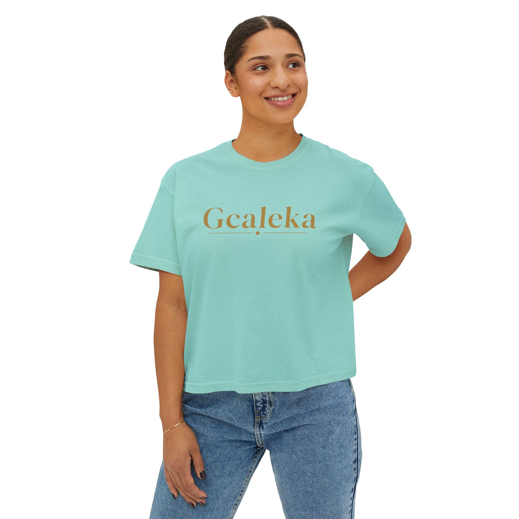 Gcaleka Boxy Tee — Minimal Gold Script Women's Crop T-Shirt