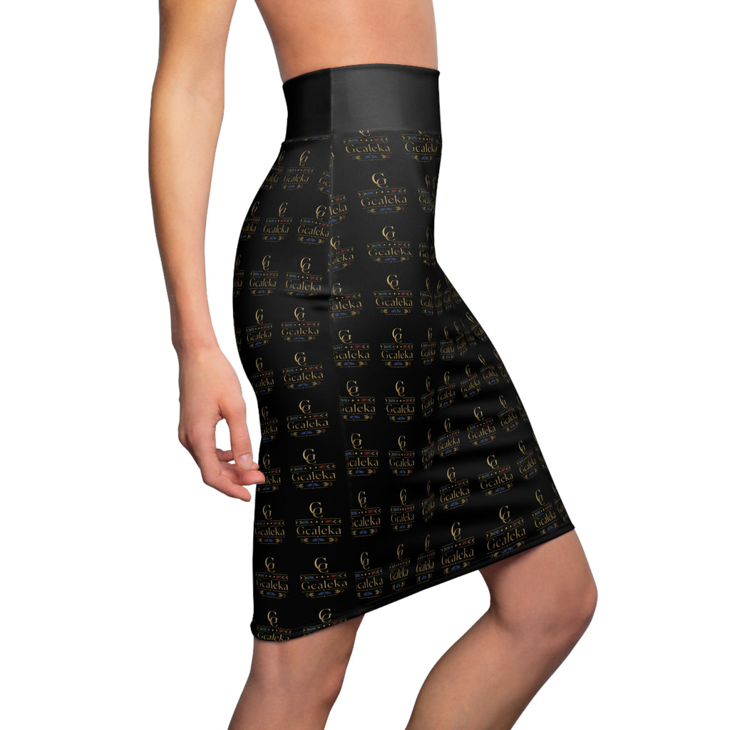 Elegant Black Logo Pencil Skirt — Luxe All-Over Print