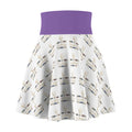 Printed Skater Skirt — Repeating Gold Logo Pattern with Purple Waistband