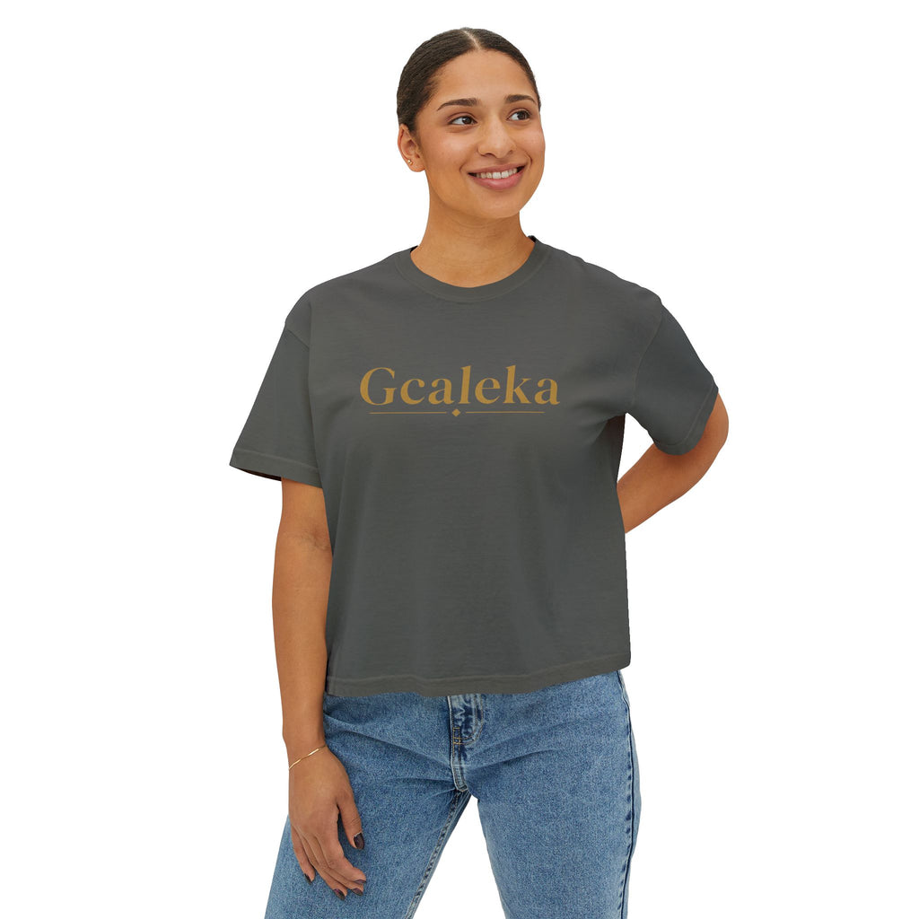 Gcaleka Boxy Tee — Minimal Gold Script Women's Crop T-Shirt