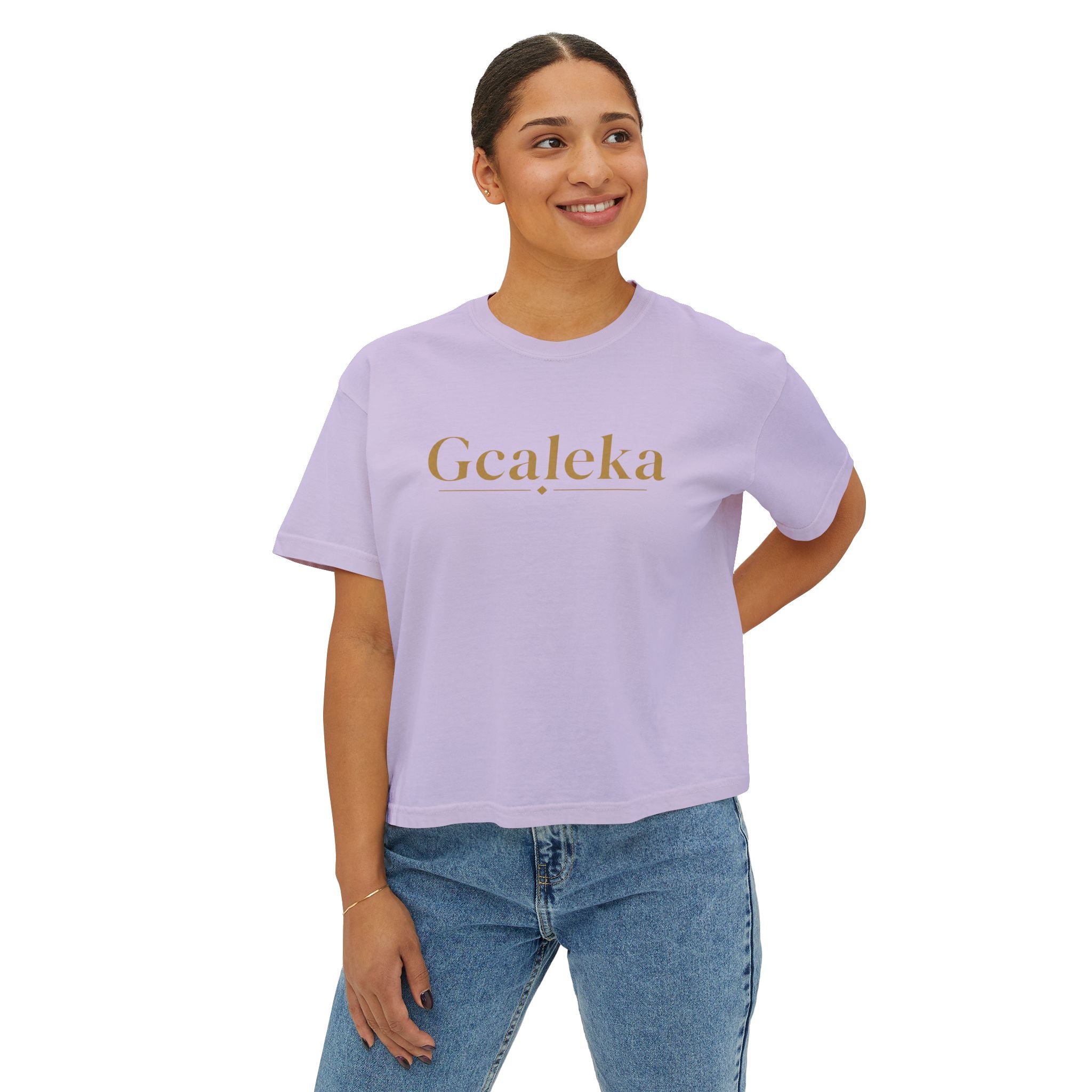 Gcaleka Boxy Tee — Minimal Gold Script Women's Crop T-Shirt