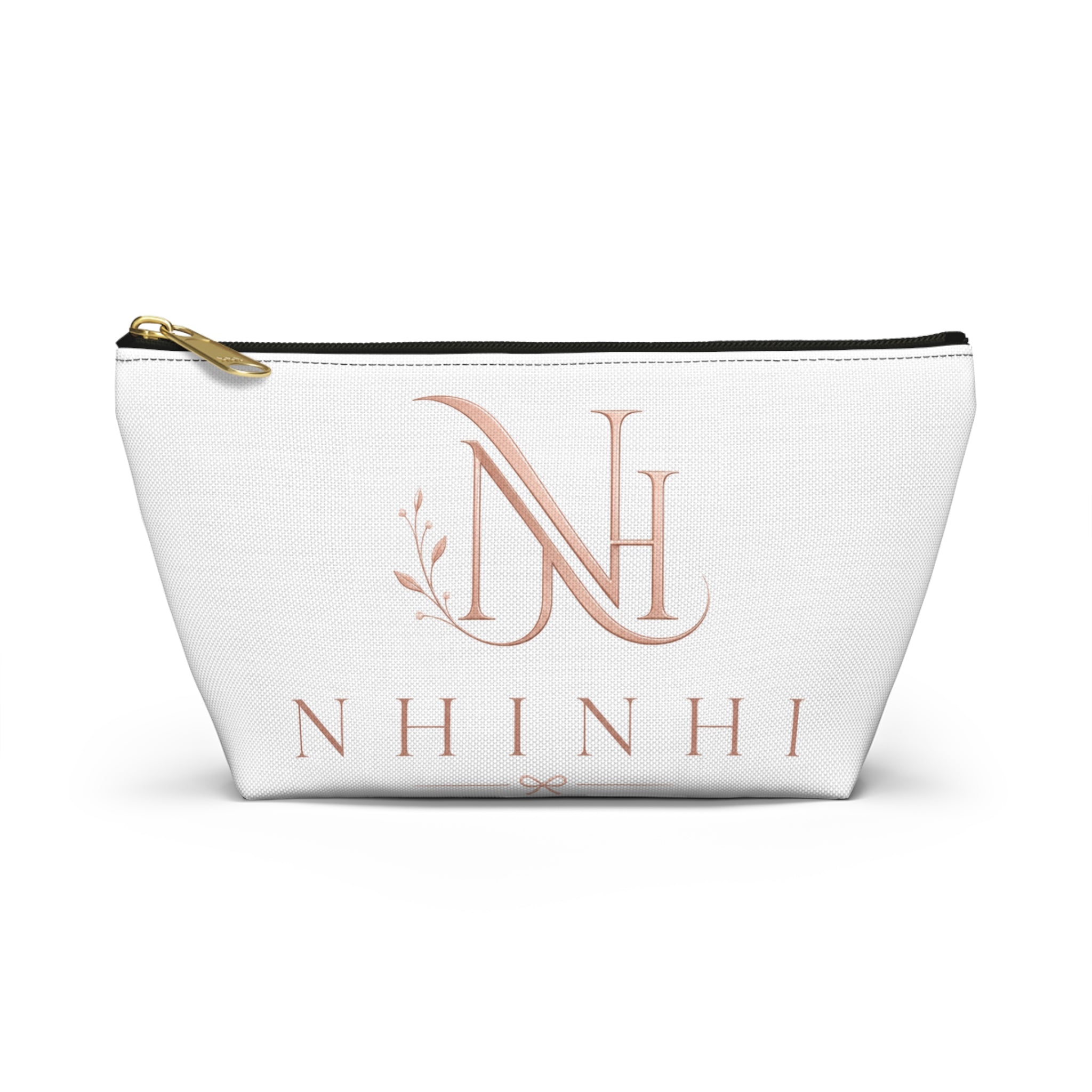 Monogram NH Rose Gold Accessory Pouch — Personalized Cosmetic T-Bottom Bag
