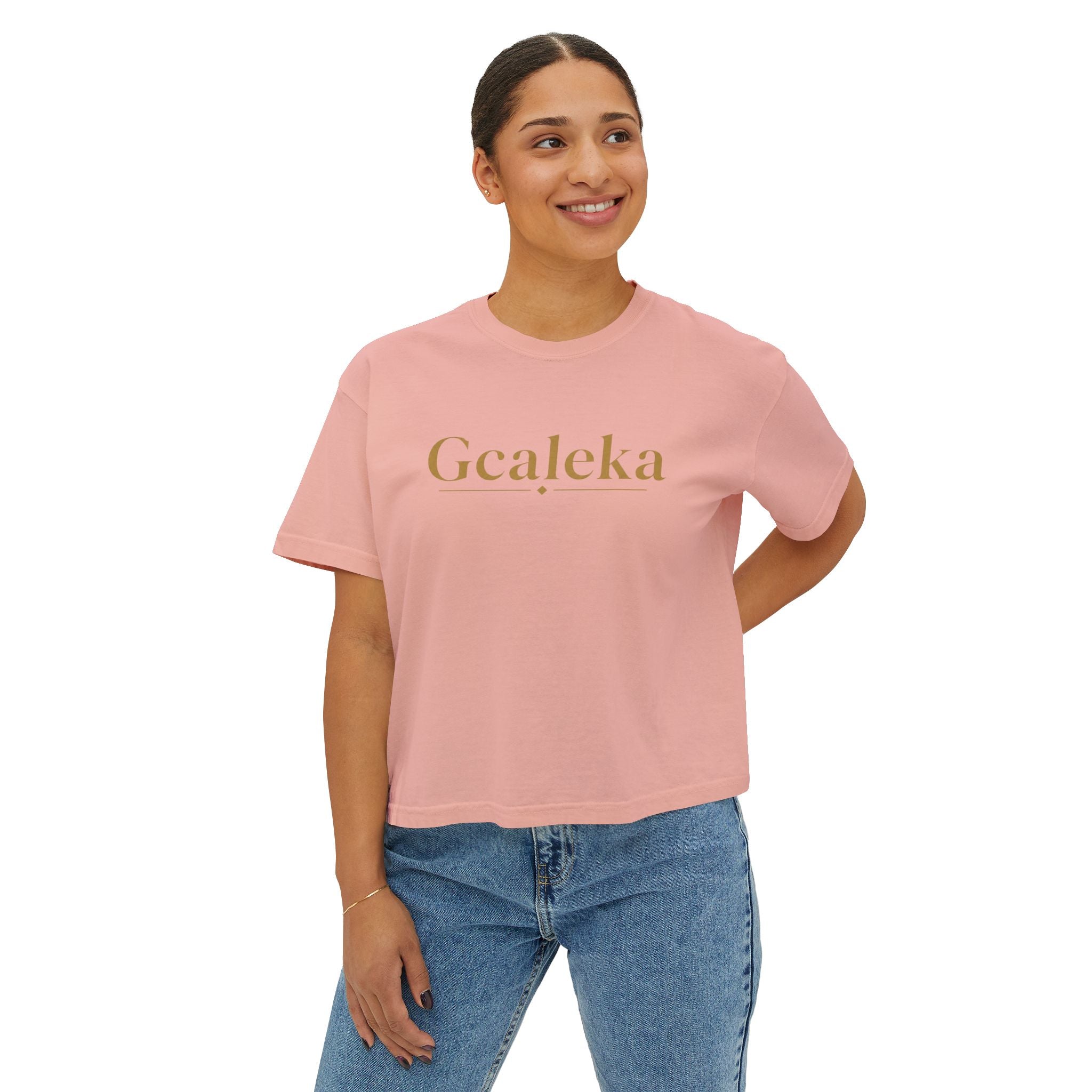 Gcaleka Boxy Tee — Minimal Gold Script Women's Crop T-Shirt