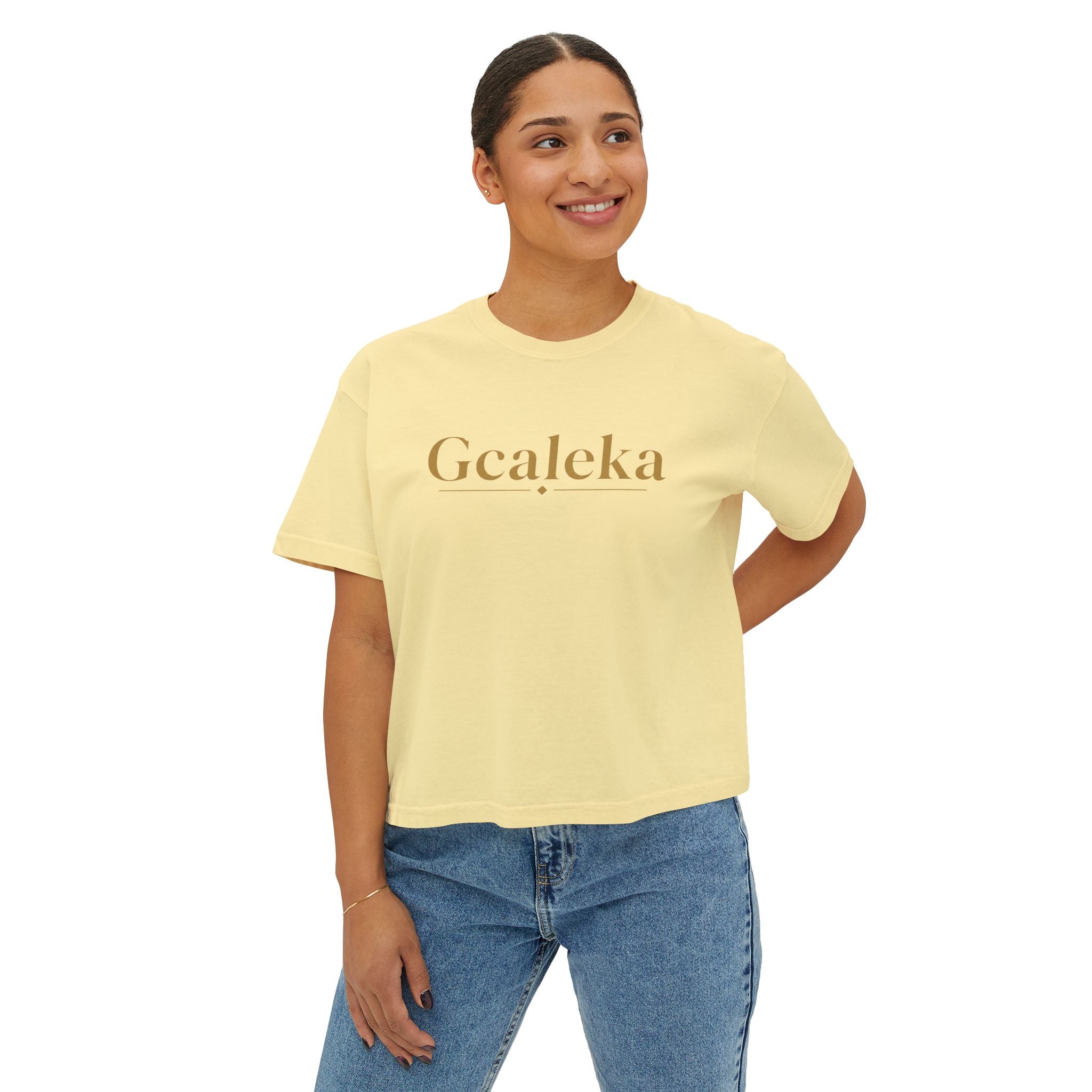 Gcaleka Boxy Tee — Minimal Gold Script Women's Crop T-Shirt