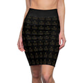 Elegant Black Logo Pencil Skirt — Luxe All-Over Print