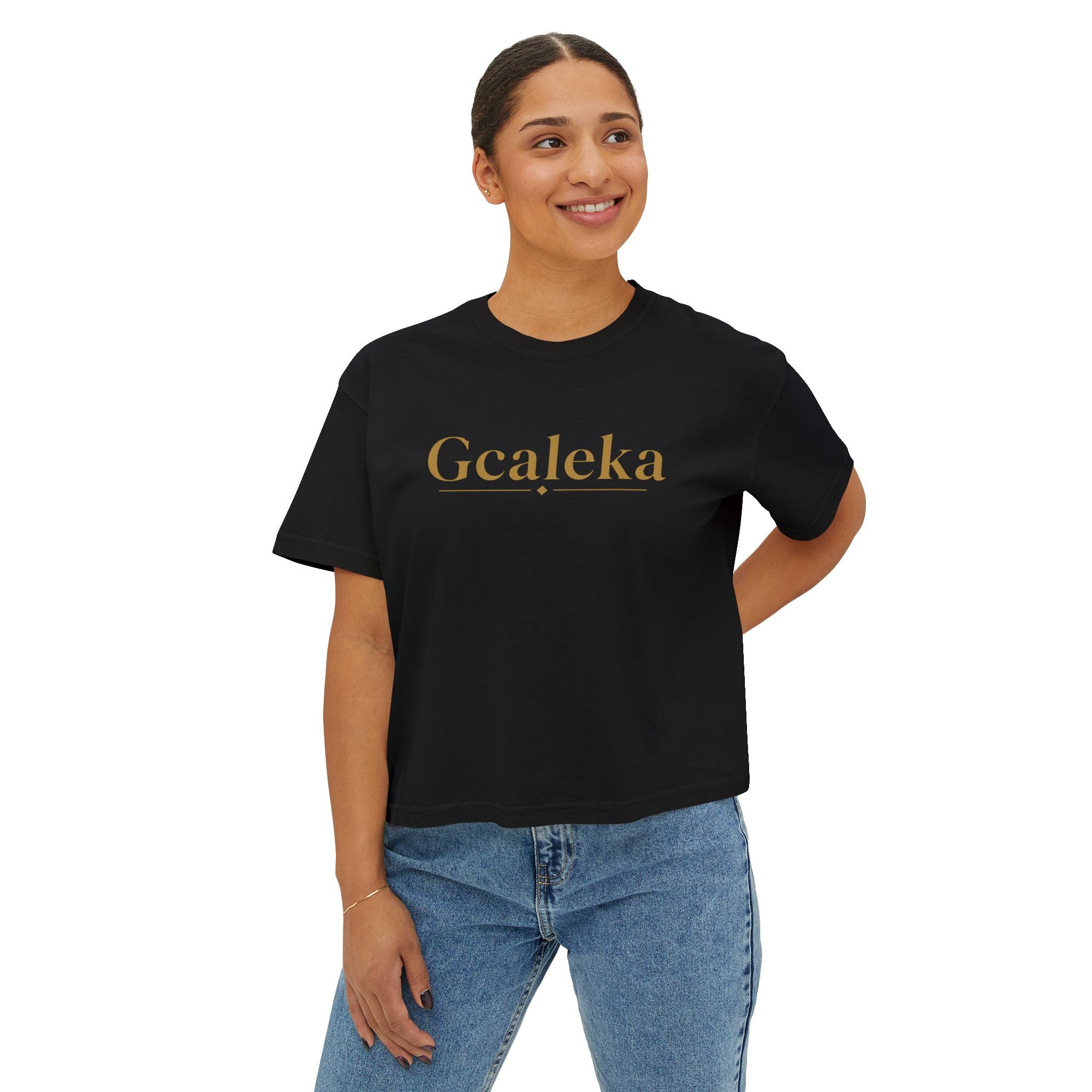 Gcaleka Boxy Tee — Minimal Gold Script Women's Crop T-Shirt