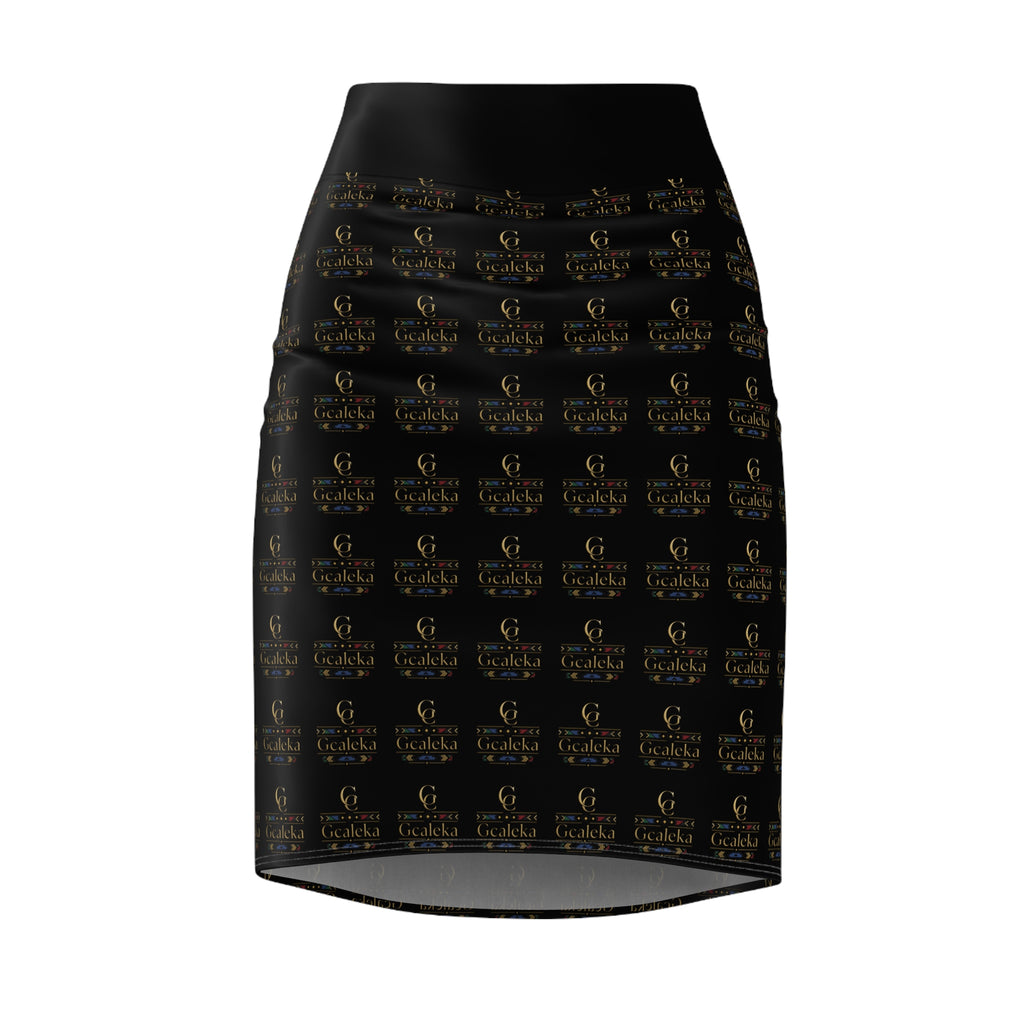Elegant Black Logo Pencil Skirt — Luxe All-Over Print
