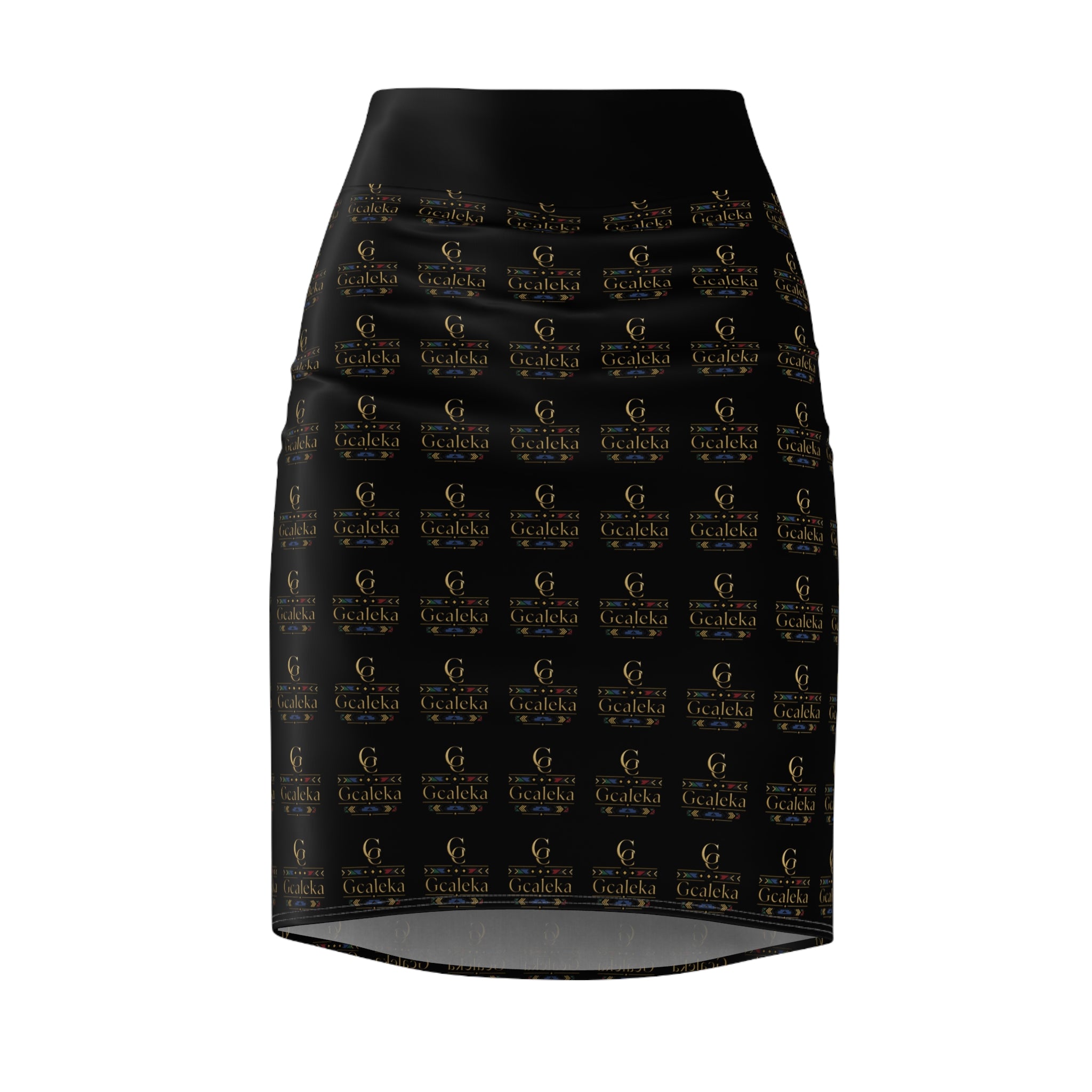 Elegant Black Logo Pencil Skirt — Luxe All-Over Print
