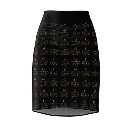 Elegant Black Logo Pencil Skirt — Luxe All-Over Print