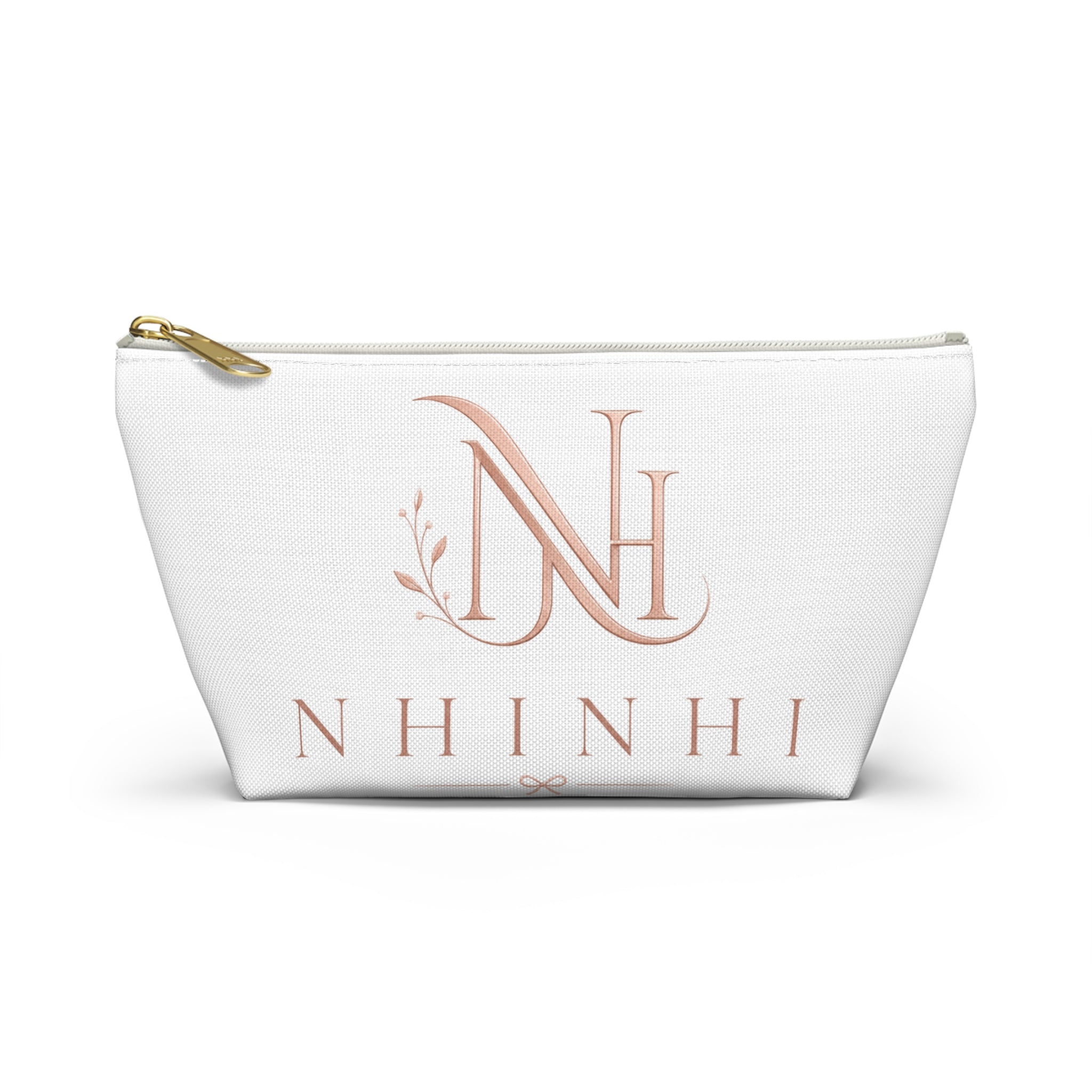 Monogram NH Rose Gold Accessory Pouch — Personalized Cosmetic T-Bottom Bag