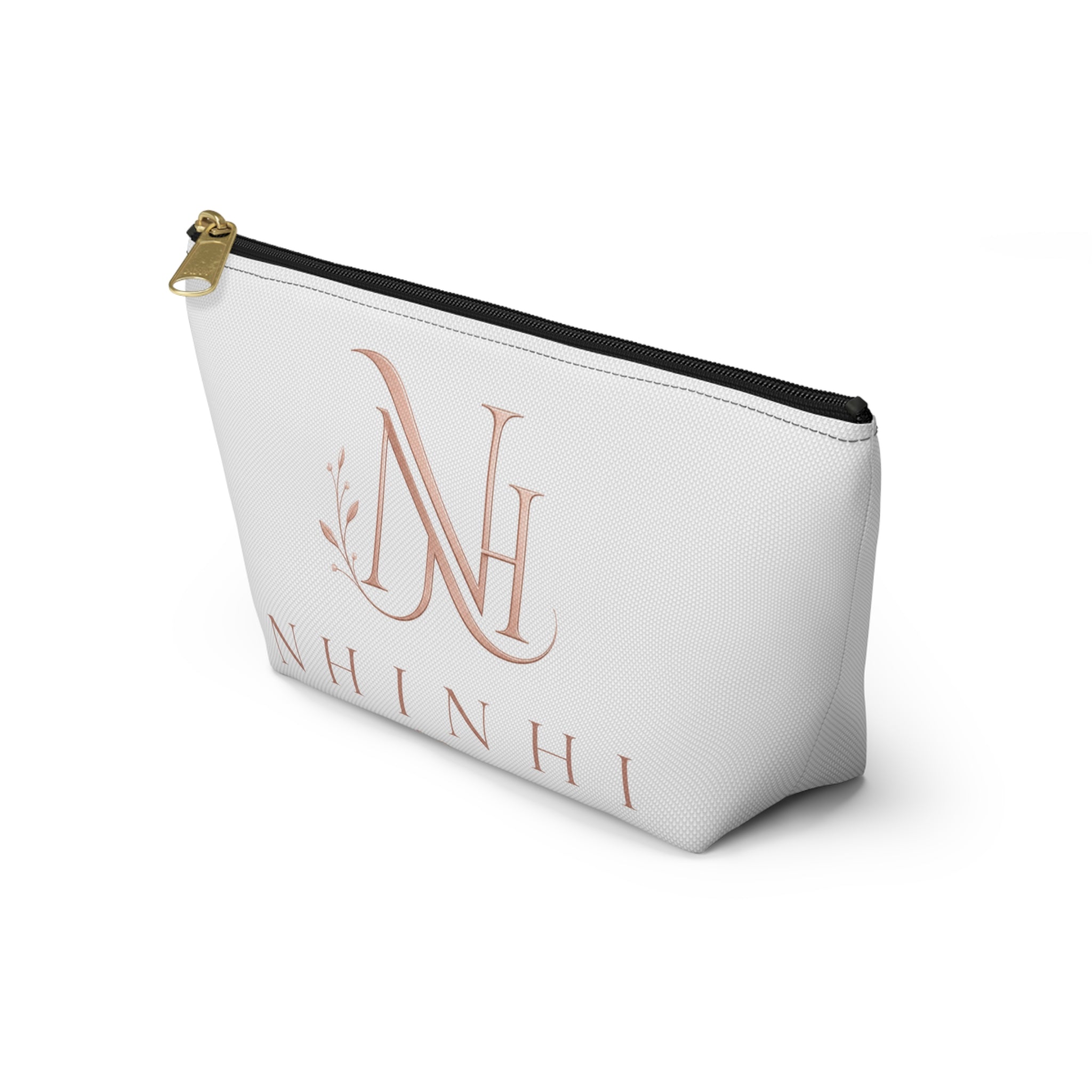 Monogram NH Rose Gold Accessory Pouch — Personalized Cosmetic T-Bottom Bag