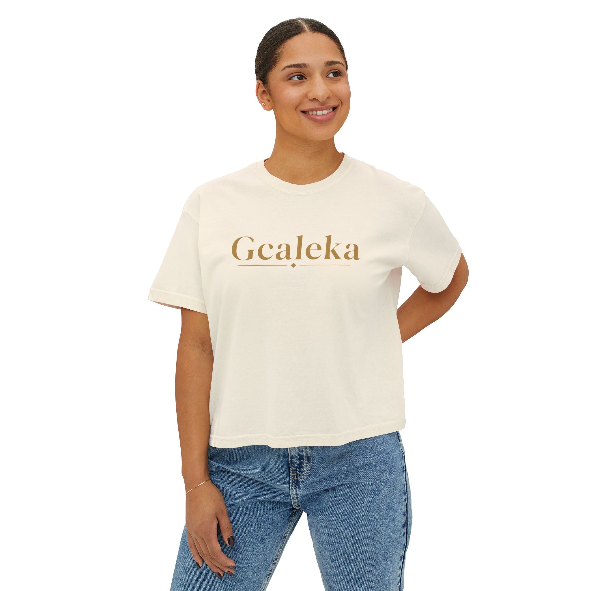 Gcaleka Boxy Tee — Minimal Gold Script Women's Crop T-Shirt