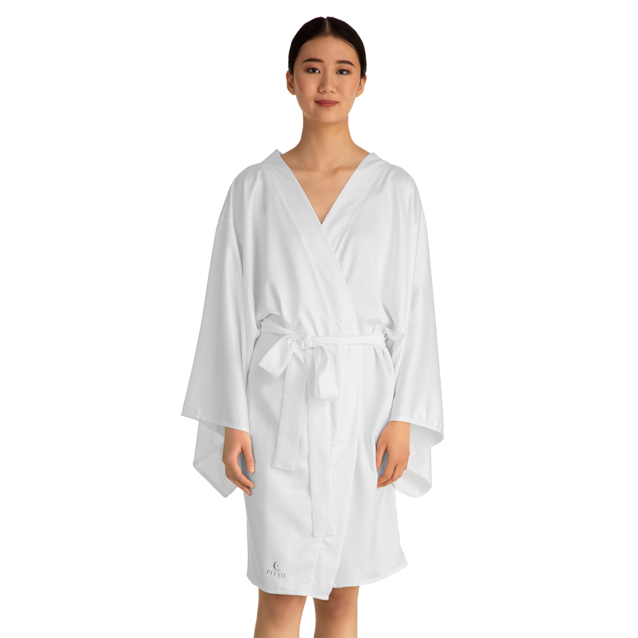 White Long Sleeve Kimono Robe – Lightweight AOP Wrap for Loungewear & Spa